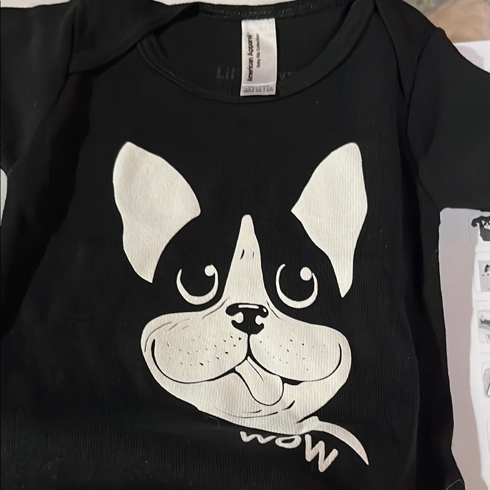 American Apparel Black and White Dog Print Onesie SHORT SLEEVE. NEW. NOT LONG